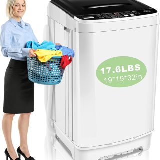 Nictemaw Portable Washing Machine, 17.6Lbs Capacity Portable Washer with Drain Pump, 10 Wash Programs/LED Display/8 Water Levels/Faucet Adapter, 1.9 Cu.ft Full-automatic Compact Laundry Washer for Apartment, Dorm, Rvs