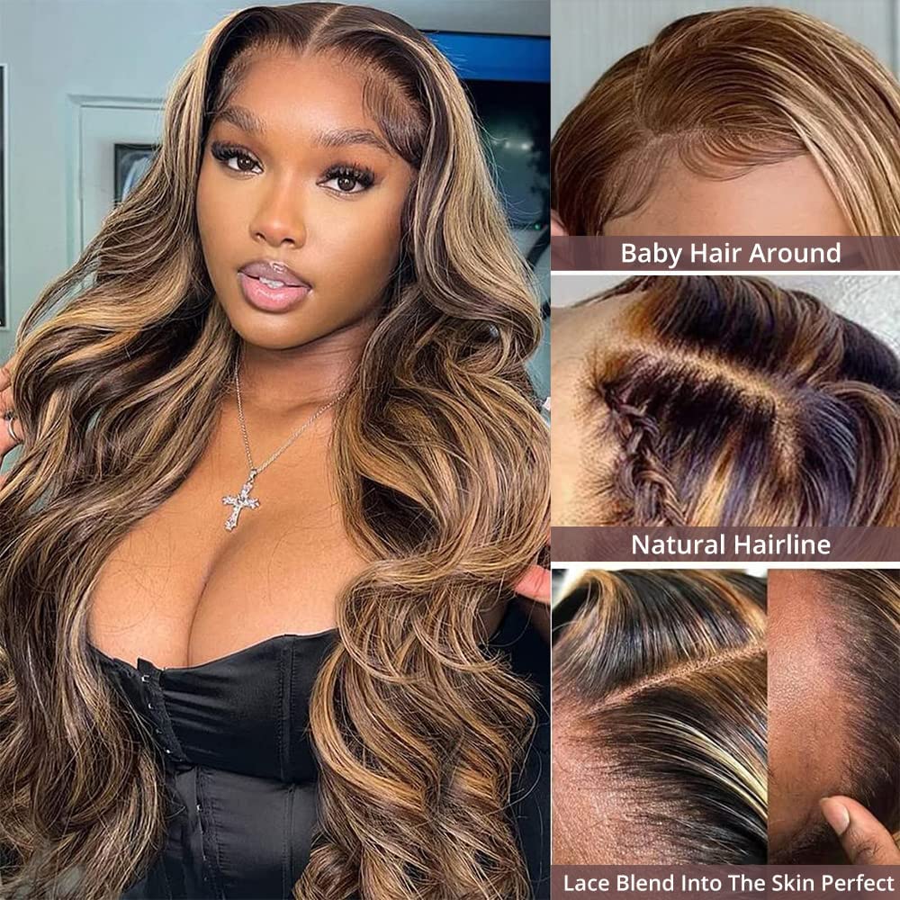UNICE 13x4 Body Wave Honey Blonde Highlight Lace Front Wigs Human Hair for Women ,10A Brazilian Wigs Human Hair Lace Front Wig Pre Plucked with Baby Hair Colored Wig TL412 150% Density 20Inch - Image 7