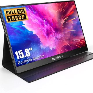 InnoView Portable Monitor, 15.8 Inch FHD 1080P USB C HDMI Second External Monitor for Laptop, Desktop, MacBook, Phones, Tablet, PS5/4, Xbox, Switch, Built-in Speaker with Protective Case