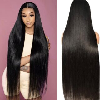 REMY FORTÉ 40 Inch Super Long Straight Lace Front Wigs for Women Heat Resistent Fiber Synthetic Wigs with 6" Deep T Part Lace Wigs for Party Cosplay Daily (6" Lace Front, Black Wigs)