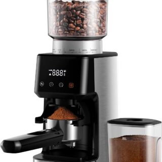 Conical Burr Coffee Grinder for Espresso with Precision Electronic Timer, Electric Adjustable Burr Mill with 51 Precise Settings, Brushed Stainless Steel