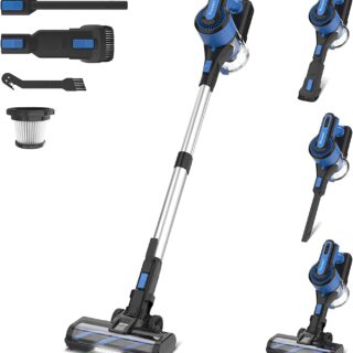 POWEART Cordless Vacuum Cleaner, Lightweight Cordless Stick Vacuum with 26Kpa 350W Powerful Suction, 6-in-1 Self-Standing Rechargeable Battery Vacuum Up to 45mins Runtime for Hardfloor Carpet Pet Hair