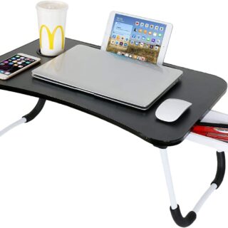 Astory Laptop Desk with Drawer, Portable Laptop Bed Shelf Table Notebook Stand Reading Holder with Foldable Legs & Cup Slot for Couch Floor Kids (Black)