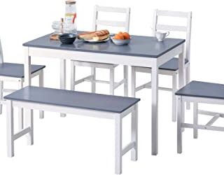 Dining Table Set of 4,M MUNCASO Kitchen Table and Chairs Set Include 1 Table+4 Chairs+1 Bench （Grey+White