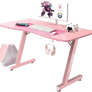 VITESSE Pink Gaming Desk, 40 inch Ergonomic Gaming Desk for Girls, Cute Kawaii Computer Desk, Gaming Tables with Headphone Hook…