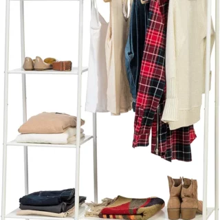 IRIS USA Metal Garment Rack with Metal Mesh Shelves, White