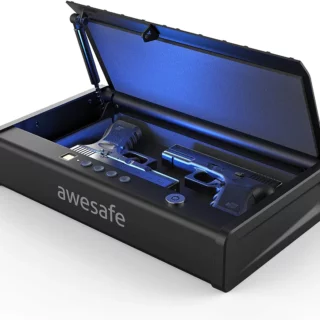 awesafe Gun Safe, Biometric Gun Safe for Pistols, Quick Access Pistol Safe Fingerprint Handgun Safe with Keys and Keypad (Biometric Fingerprint Lock for 2 Guns-XL)