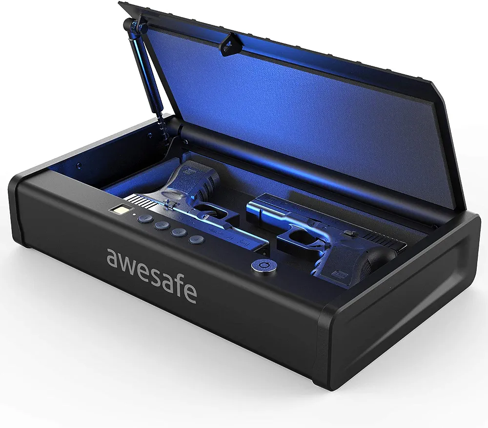 awesafe Gun Safe, Biometric Gun Safe for Pistols, Quick Access Pistol Safe Fingerprint Handgun Safe with Keys and Keypad (Biometric Fingerprint Lock for 2 Guns-XL)