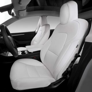 Bomely Seat Covers Compatible with 2017-2023 Tesla Model 3 All Season Nappa Leather Car Seat Protector Cushion with Armrest Cover 2022 Tesla Model 3 Accessories (White, Model 3(12 Pcs))