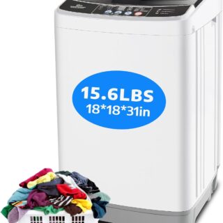 Nictemaw Portable Washing Machine, 15.6Lbs Full Automatic Washing Machine, 2.1 Cu.ft Compact Laundry Washer with 10 Programs & 8 Water Levels/Built-in Drain Pump, Energy Saving for Apartment RV Dorm