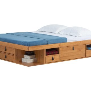 memomad Bali Storage Platform Bed with Drawers (Queen Size, Oak Brown Wood)