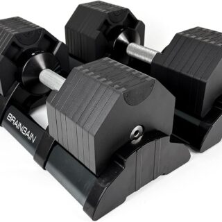 BRAINGAIN 16-in-1 32kg Octagon Adjustable Dumbbells PAIR Weight Set Affordable Dumbbells Adjustable Weights Space Saver Dumbbells for Home 2x 32KG (64kg total)