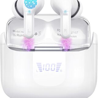 Wireless Earbuds, Bluetooth 5.3 Headphones in Ear with 4 ENC Noise Cancelling Mic, HiFi Stereo Deep Bass Wireless Earphones 40H Playtime, in-Ear Earbud Bluetooth Dual LED Display IP7 Waterproof, White