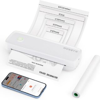 MUNBYN ITP04 Imprimante Thermique A4, Bluetooth Imprimante Portable sans Fil pour Le Voyage, Compatible avec Les Téléphones et Ordinateurs Portables Android et iOS,