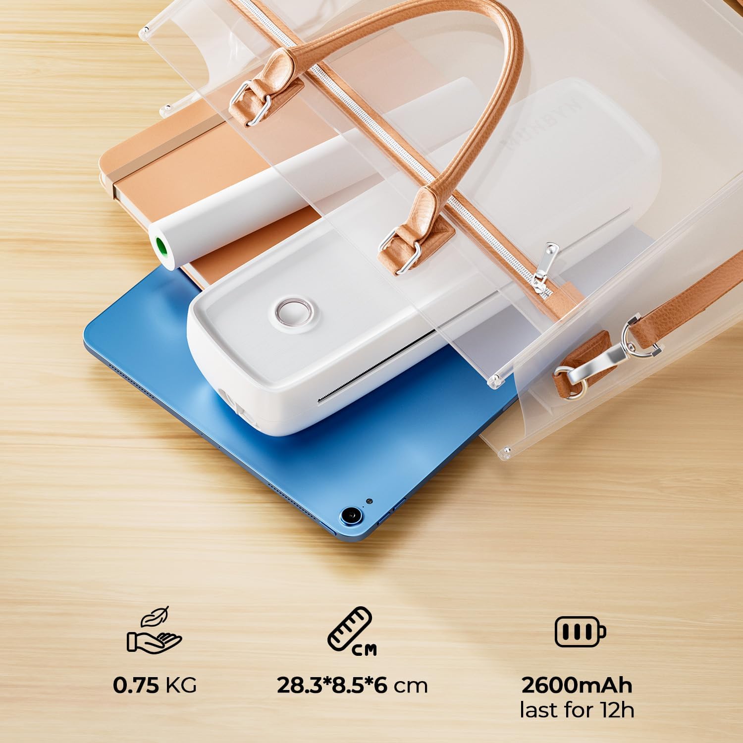 MUNBYN ITP04 Imprimante Thermique A4, Bluetooth Imprimante Portable sans Fil pour Le Voyage, Compatible avec Les Téléphones et Ordinateurs Portables Android et iOS, - Image 4