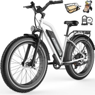 Himiway Cruiser Step-Thru Electric Bike & U Lock & Basket, 750W Peak Motor & 48V 17.5Ah Removable Battery Electric Bicycles, 26x4 Inch Adult E-Bike for Commuting, 25mph 60Miles, 7-Speed