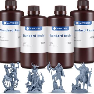 ANYCUBIC 3D Printer Resin Bundle, 405nm SLA UV-Curing Resin with High Precision and Quick Curing & Excellent Fluidity for LCD 3D Printing (4Packs*1kg Grey, 4kg in Total)