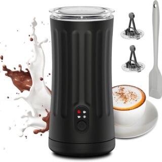 Milk Frother, Upgraded 4-in-1 Milk Frother and Steamer, Hot and Cold Foam Maker and Milk Warmer with Temperature Control & Auto Shut-Off, Frother for Coffee, Latte, Cappuccino, Matcha(Black)