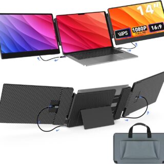 Laptop Screen Extender, 14" FHD 1080P Laptop Monitor Extender, Plug & Play, Updated Alloy Stand, Triple Monitor for 13"-16.5" Laptop, Compatible with Windows, Mac, Chrome