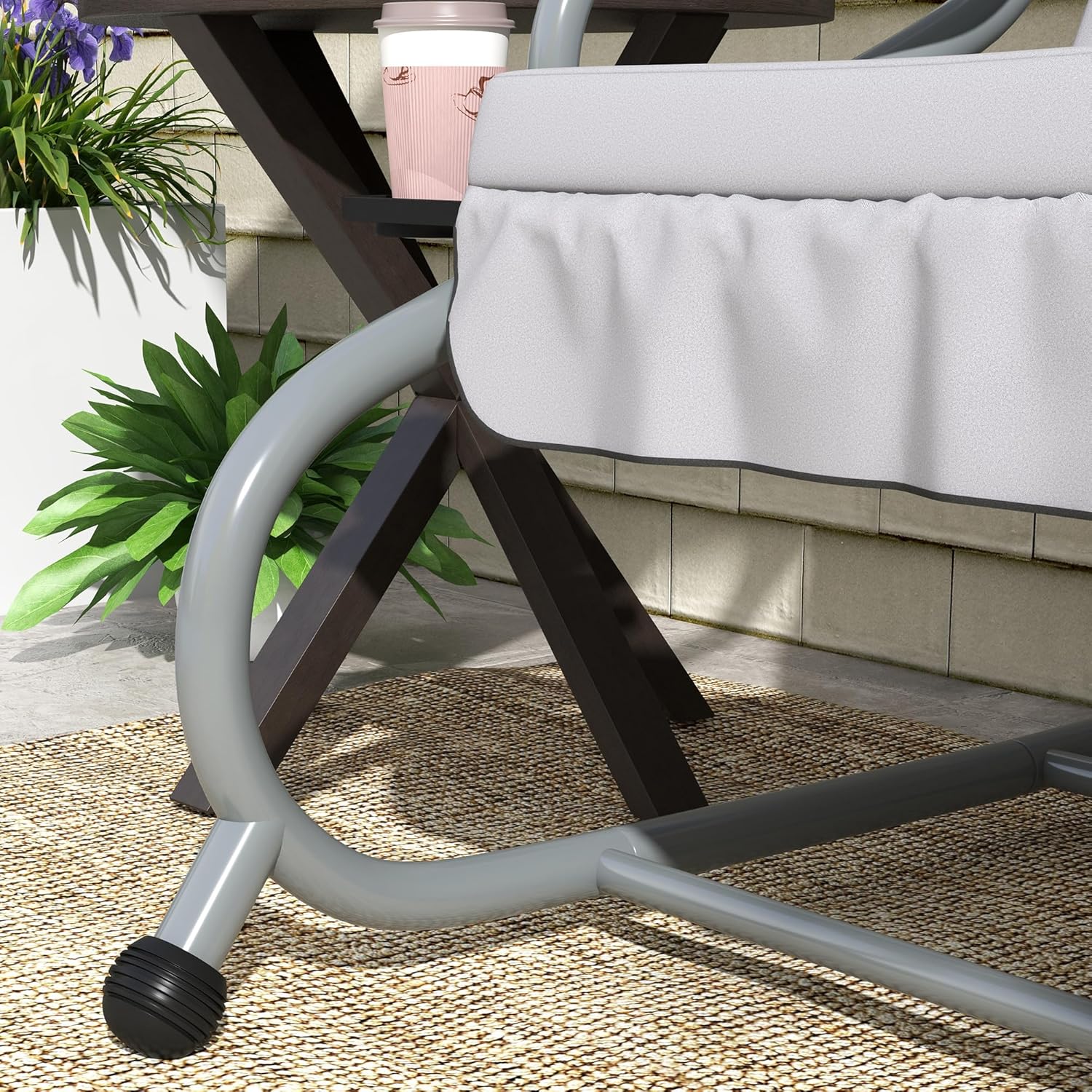 Outsunny Hollywood Swing with Reclining Function, 3-Seater Garden Swing with Adjustable Roof, Side Table, Water-Repellent Swing Bench, Load Capacity up to 340 kg, for Garden, 200 x 120 x 164 cm, Light - Image 5