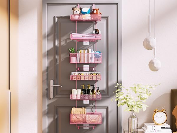 HapiRm Over Door Organizer Storage - Separable Door Organizer Hanging with 6 Metal Large Capacity Baskets for Bathroom Bedroom Kitchen Pantry Closet (Pink) - Image 9