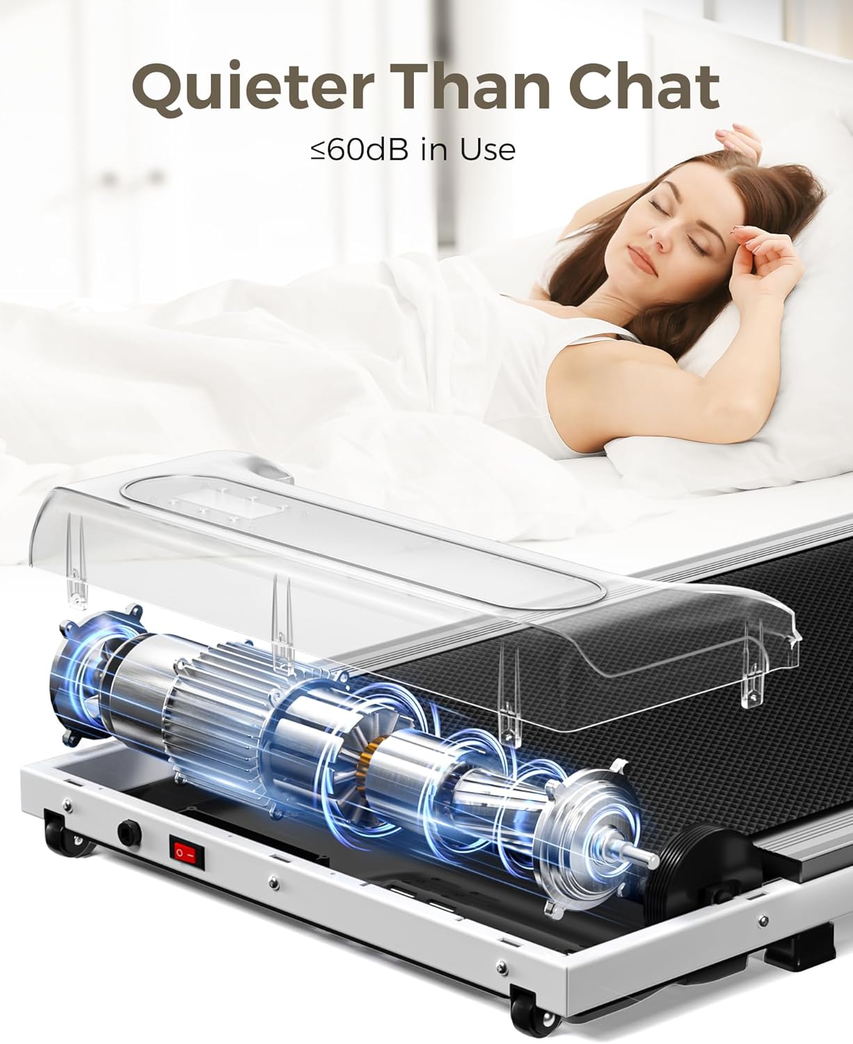 Under Desk Treadmill, Walking Pad for Home and Office, 2.5 HP Portable Walking Jogging Running Machine with Remote Control and LED Display, Silver - Image 4