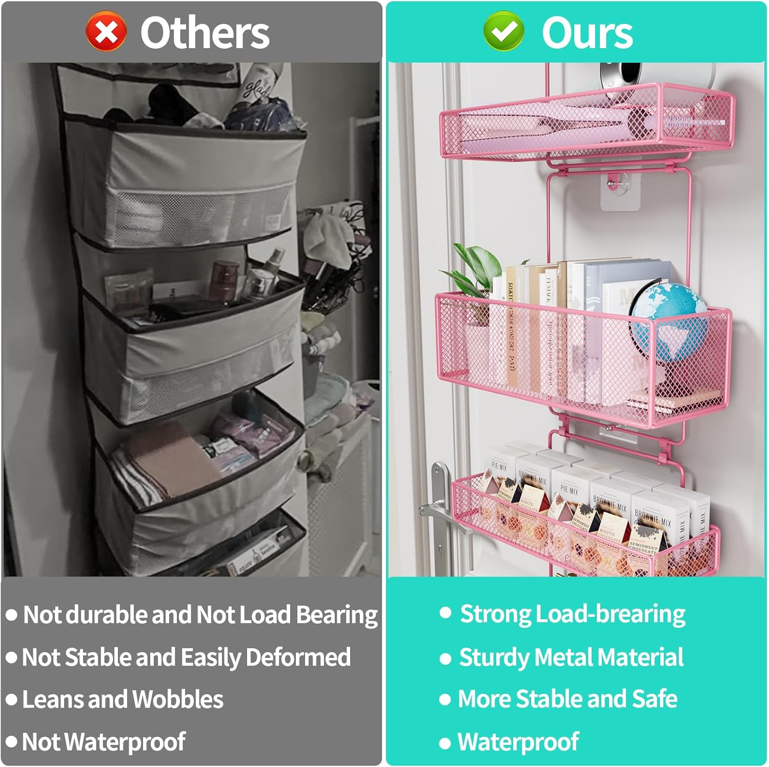 HapiRm Over Door Organizer Storage - Separable Door Organizer Hanging with 6 Metal Large Capacity Baskets for Bathroom Bedroom Kitchen Pantry Closet (Pink) - Image 2