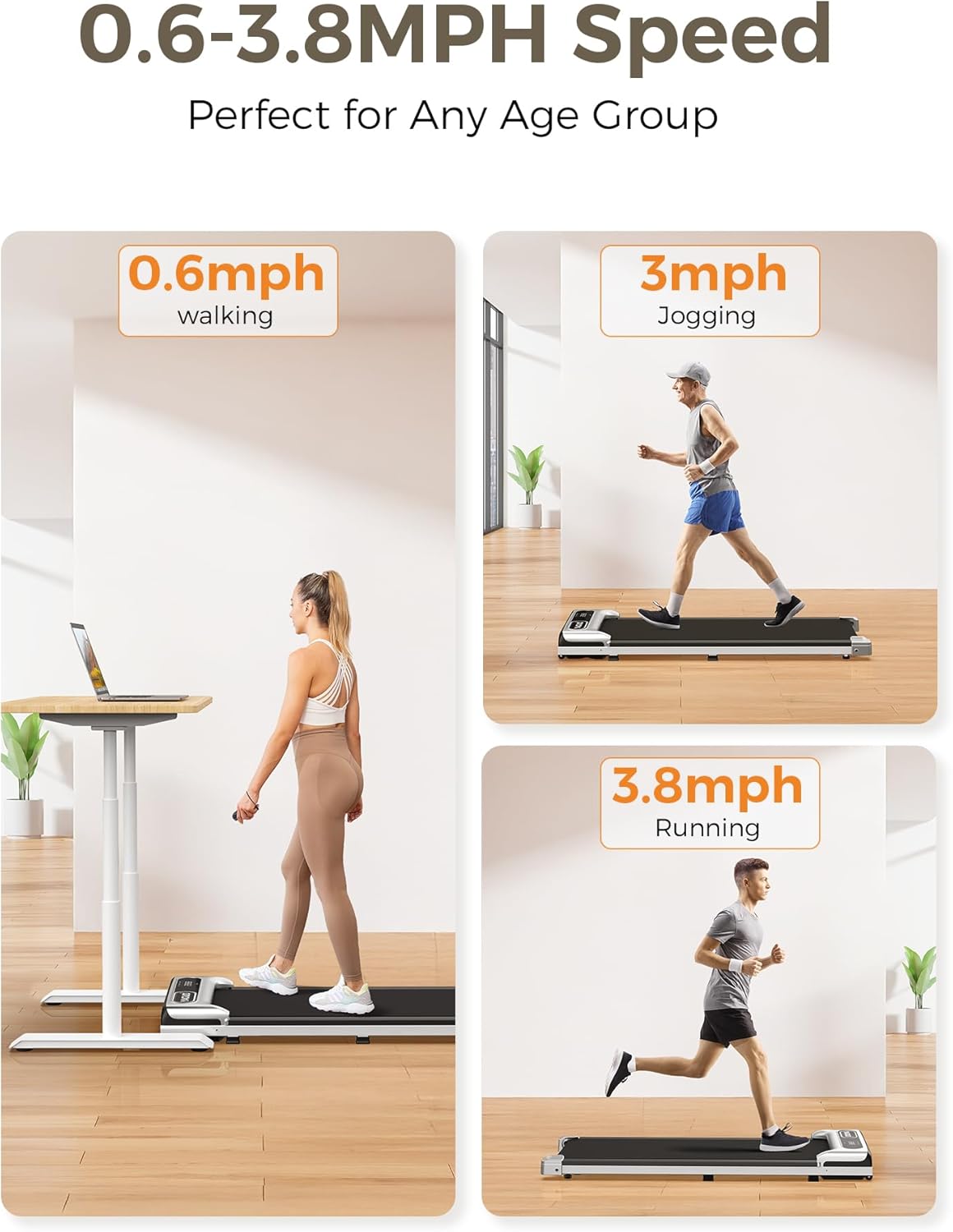 Under Desk Treadmill, Walking Pad for Home and Office, 2.5 HP Portable Walking Jogging Running Machine with Remote Control and LED Display, Silver - Image 7