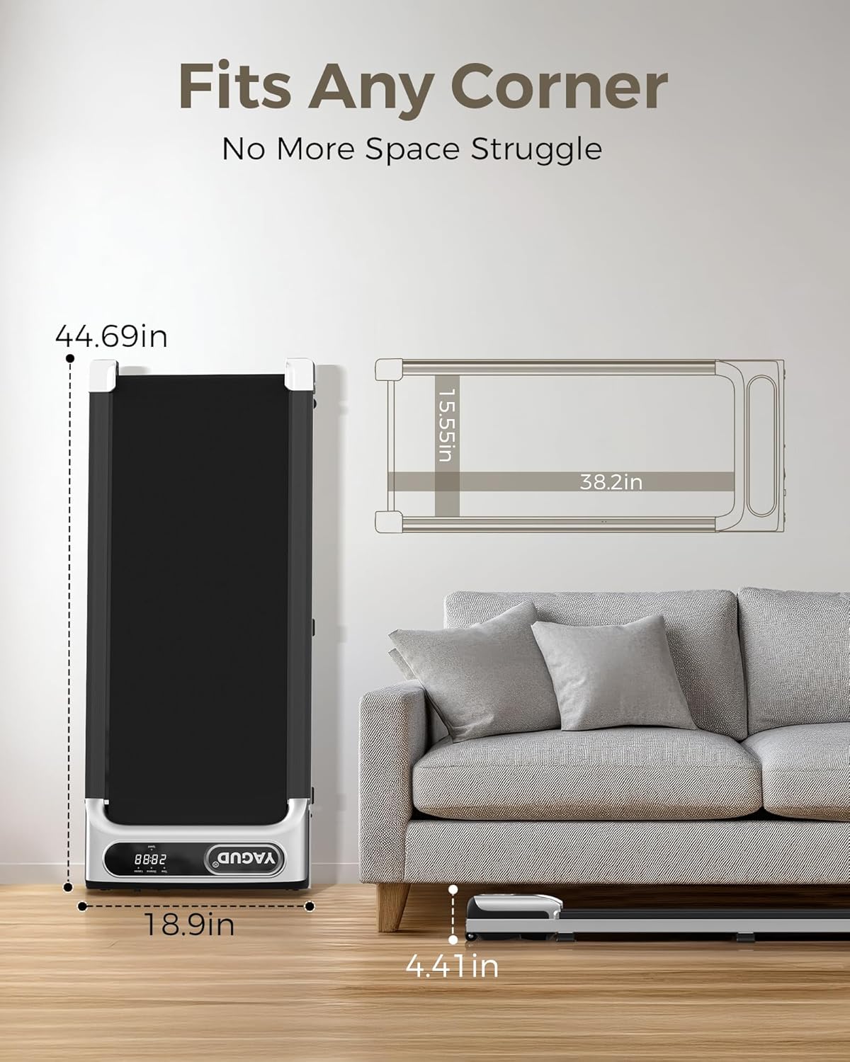 Under Desk Treadmill, Walking Pad for Home and Office, 2.5 HP Portable Walking Jogging Running Machine with Remote Control and LED Display, Silver - Image 5