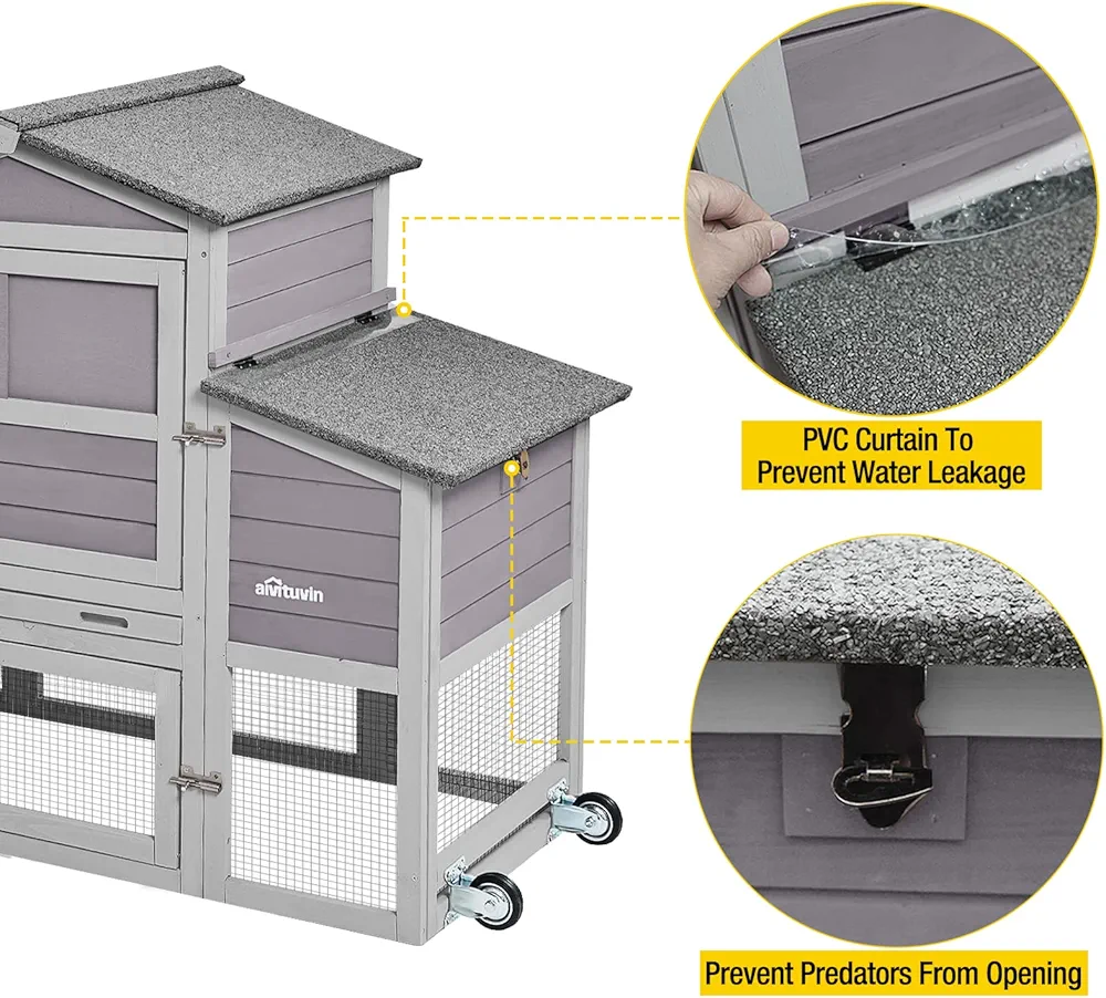 Aivituvin 80in Chicken Coop Mobile Hen House Outdoor Wooden Poultry Cage with Wheels Nesting Box Run - Image 7