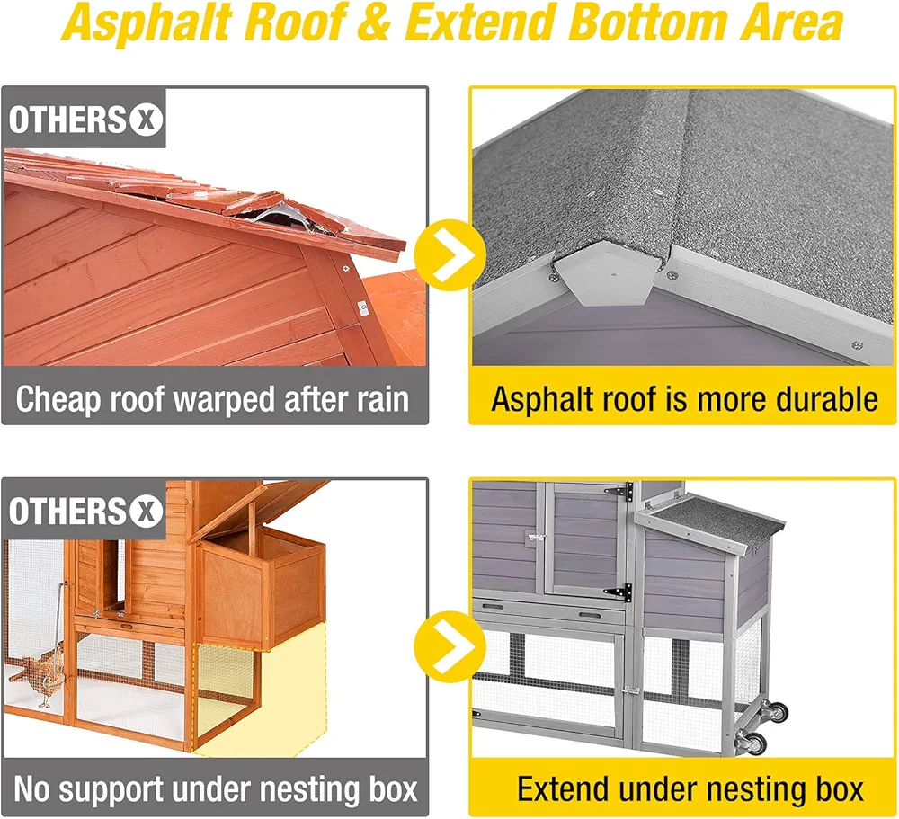 Aivituvin 80in Chicken Coop Mobile Hen House Outdoor Wooden Poultry Cage with Wheels Nesting Box Run - Image 6